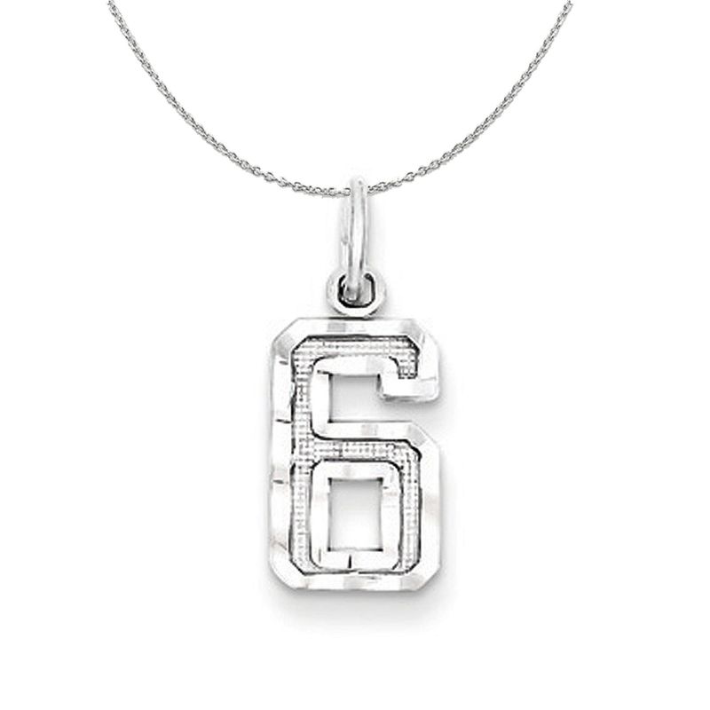 Silver, Varsity Collection, Small D/C Number 6 Necklace - 16 In
